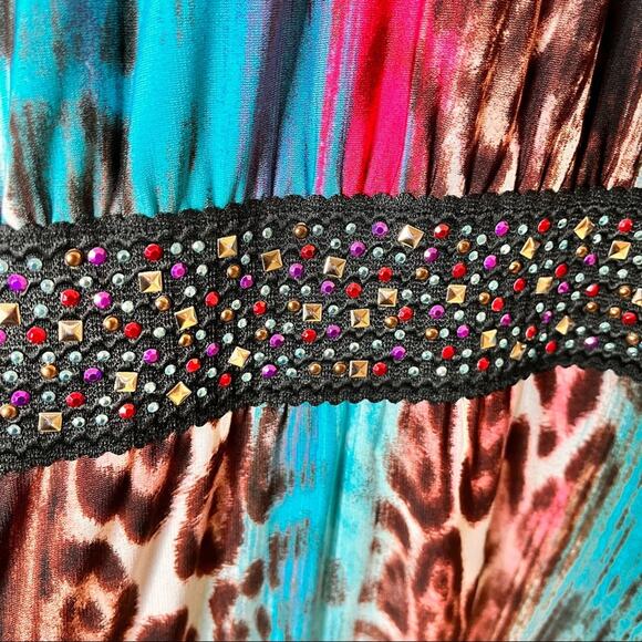 Venus Halter Beaded Leopard Print Multi-color Maxi Dress - Picture 6 of 11